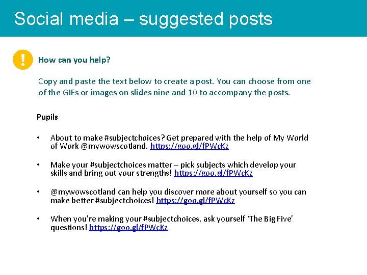 Social media – suggested posts How can you help? Copy and paste the text