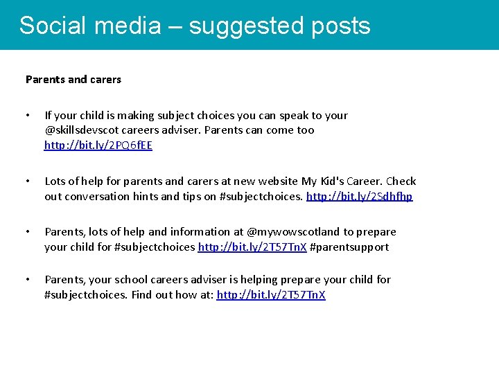 Social media – suggested posts Parents and carers • If your child is making