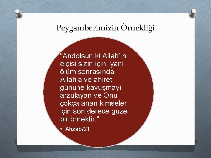 Peygamberimizin Örnekliği “Andolsun ki Allah’ın elçisi sizin için, yani ölüm sonrasında Allah’a ve ahiret