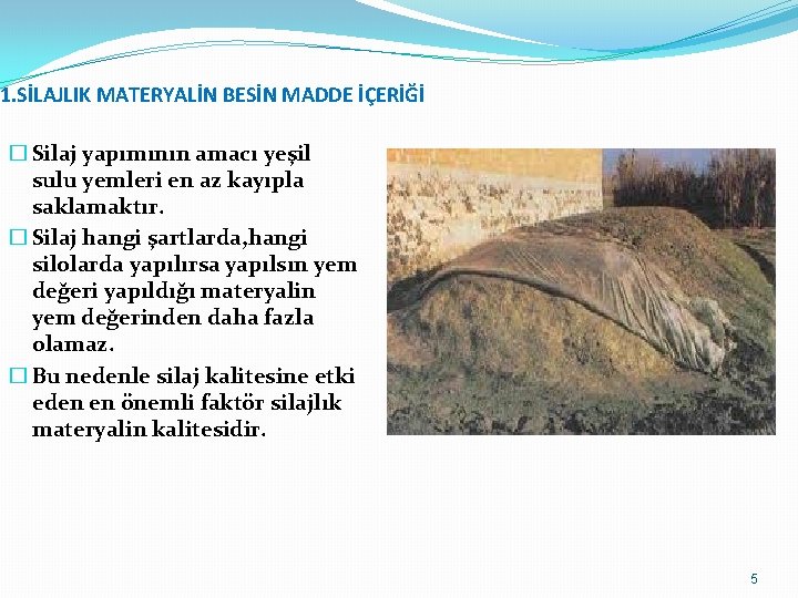 1. SİLAJLIK MATERYALİN BESİN MADDE İÇERİĞİ � Silaj yapımının amacı yeşil sulu yemleri en