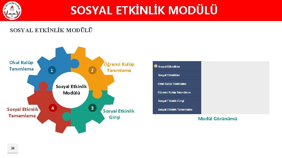 SOSYAL ETKİNLİK MODÜLÜ Okul Kulüp Tanımlama 1 2 Öğrenci Kulüp Tanımlama Sosyal Etkinlik Modülü