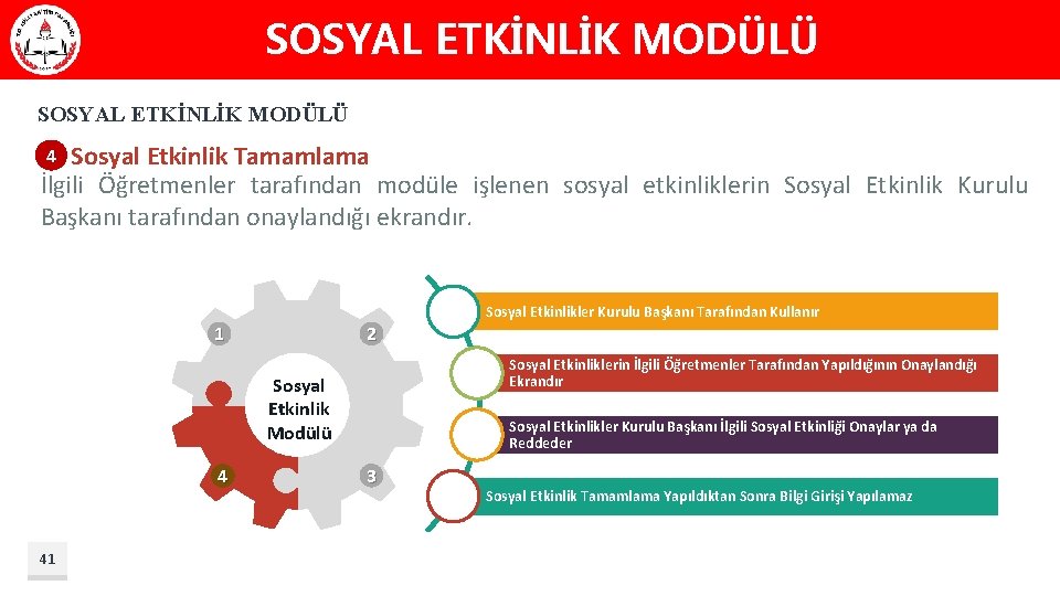 SOSYAL ETKİNLİK MODÜLÜ Sosyal Etkinlik Tamamlama İlgili Öğretmenler tarafından modüle işlenen sosyal etkinliklerin Sosyal
