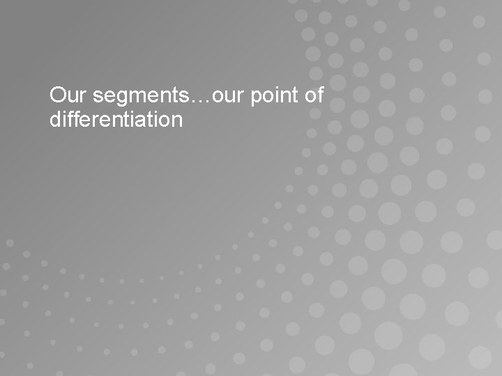 Our segments…our point of differentiation 