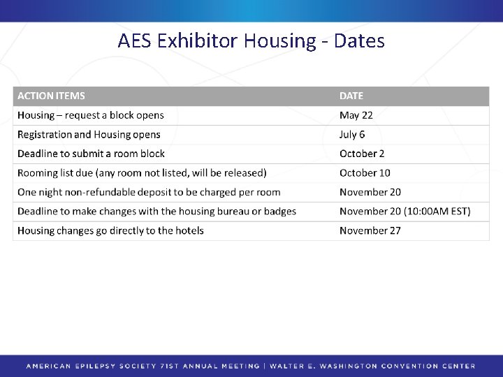 AES Exhibitor Housing - Dates 