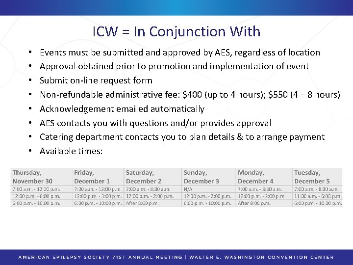 ICW = In Conjunction With • • Events must be submitted and approved by