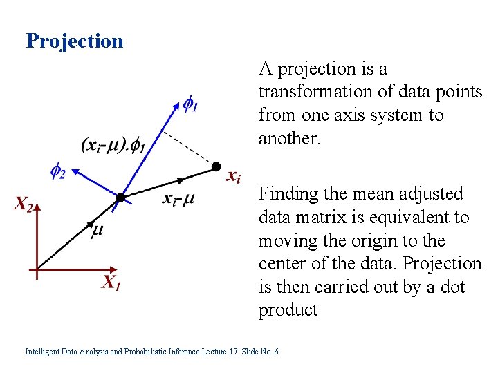 Projection A projection is a transformation of data points from one axis system to