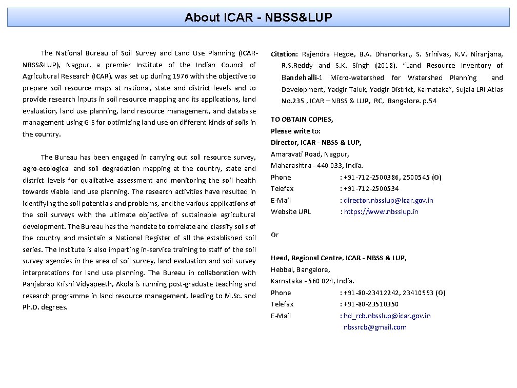 About ICAR - NBSS&LUP The National Bureau of Soil Survey and Land Use Planning