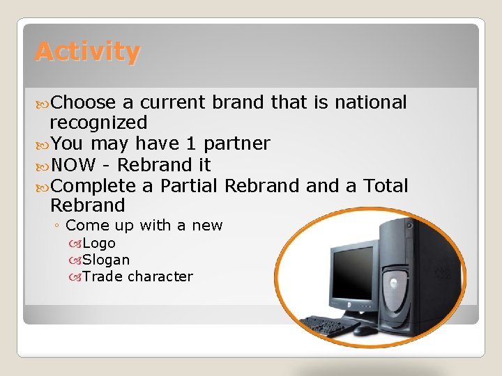 Activity Choose a current brand that is national recognized You may have 1 partner