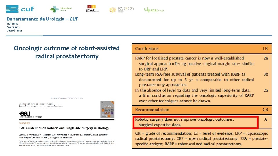 Departamento de Urologia – CUF Tratamos Ensinamos Descobrimos Oncologic outcome of robot-assisted radical prostatectomy