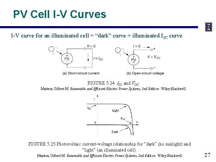 PV Cell I-V Curves I-V curve for an illuminated cell = “dark” curve +