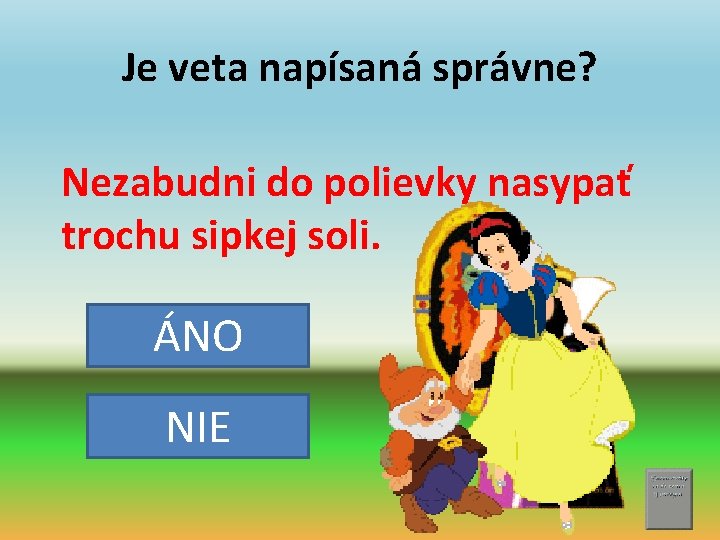 Je veta napísaná správne? Nezabudni do polievky nasypať trochu sipkej soli. ÁNO NIE 