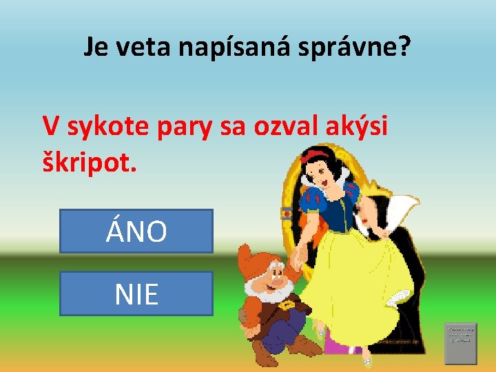 Je veta napísaná správne? V sykote pary sa ozval akýsi škripot. ÁNO NIE 