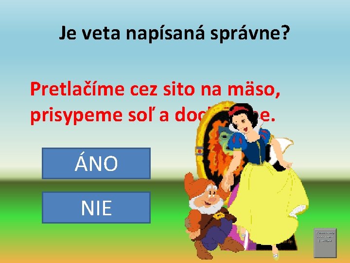 Je veta napísaná správne? Pretlačíme cez sito na mäso, prisypeme soľ a dochutíme. ÁNO