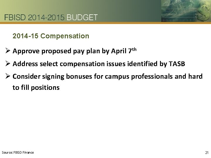 2014 -15 Compensation Ø Approve proposed pay plan by April 7 th Ø Address