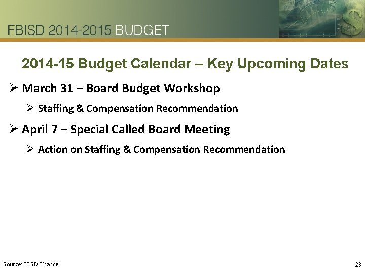 2014 -15 Budget Calendar – Key Upcoming Dates Ø March 31 – Board Budget