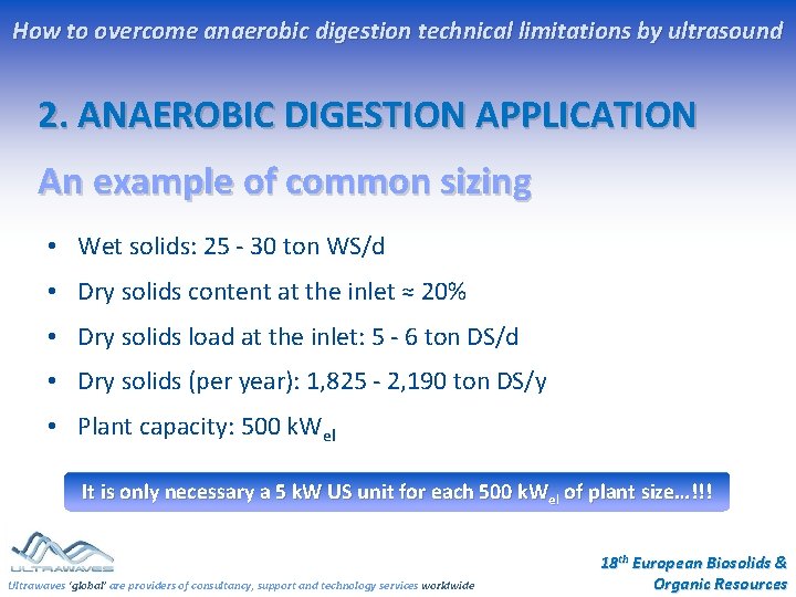 How to overcome anaerobic digestion technical limitations by ultrasound 2. ANAEROBIC DIGESTION APPLICATION An How to overcome anaerobic digestion technical limitations by ultrasound 2. ANAEROBIC DIGESTION APPLICATION An