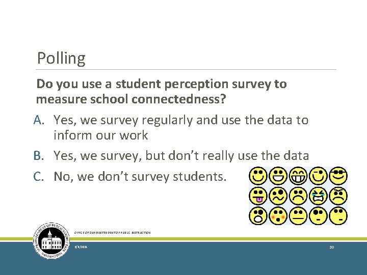 Polling Do you use a student perception survey to measure school connectedness? A. Yes,