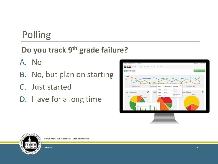 Polling Do you track 9 th grade failure? A. No B. No, but plan