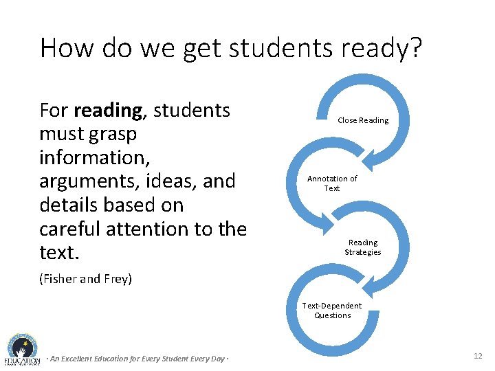 How do we get students ready? For reading, students must grasp information, arguments, ideas,