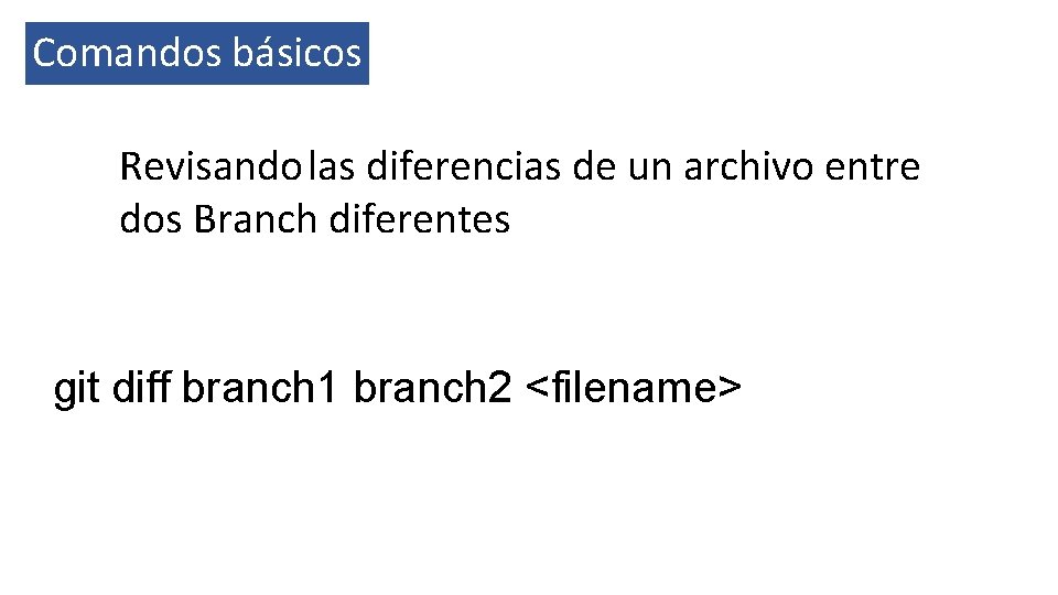 Comandos básicos Revisando las diferencias de un archivo entre dos Branch diferentes git diff