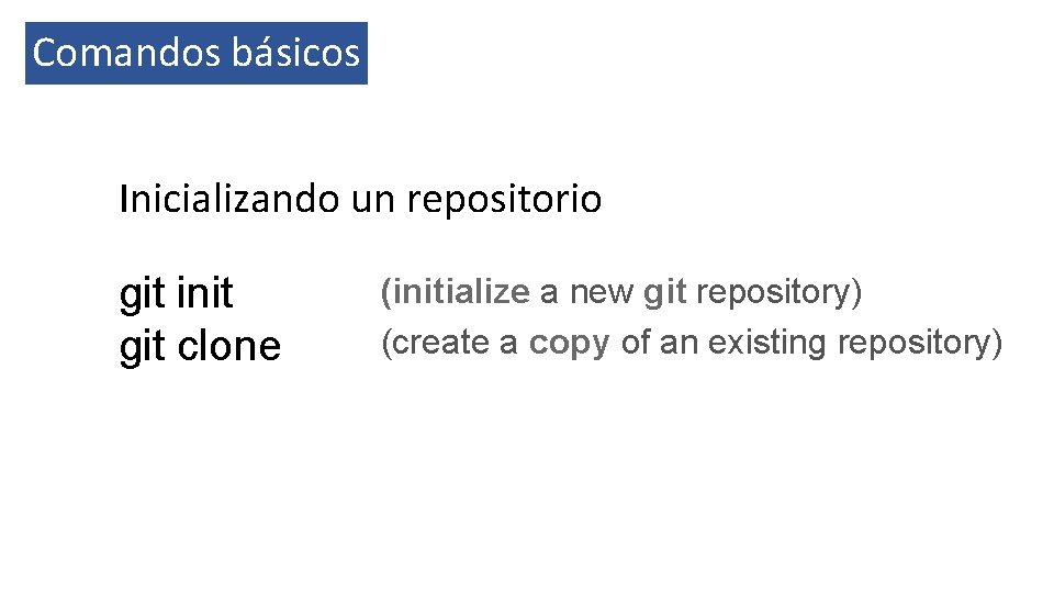 Comandos básicos Inicializando un repositorio git init git clone (initialize a new git repository)