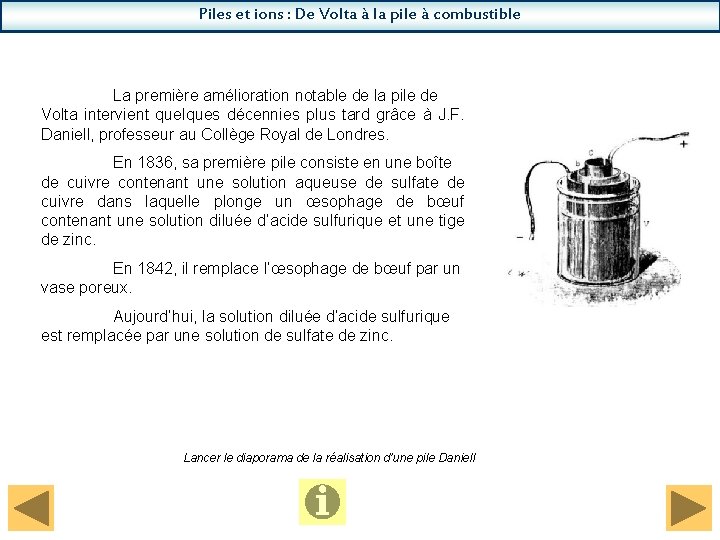 Piles et ions : De Volta à la pile à combustible La première amélioration