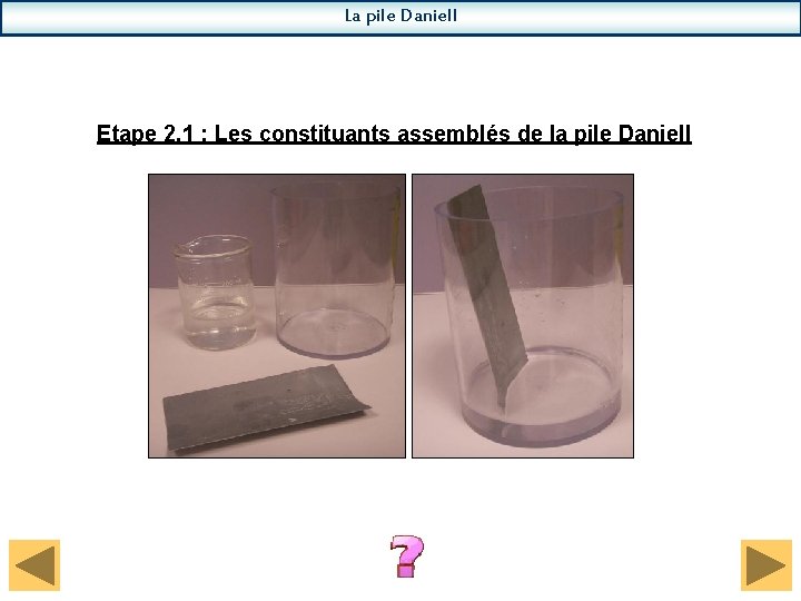 La pile Daniell Etape 2. 1 : Les constituants assemblés de la pile Daniell