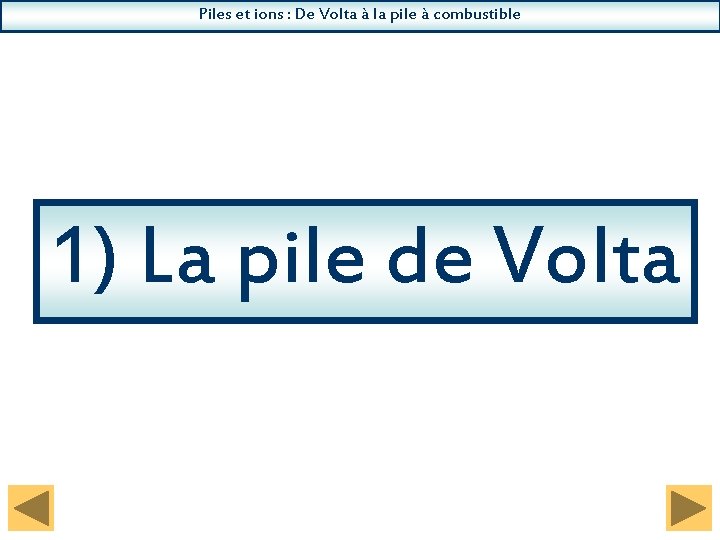 Piles et ions : De Volta à la pile à combustible 1) La pile
