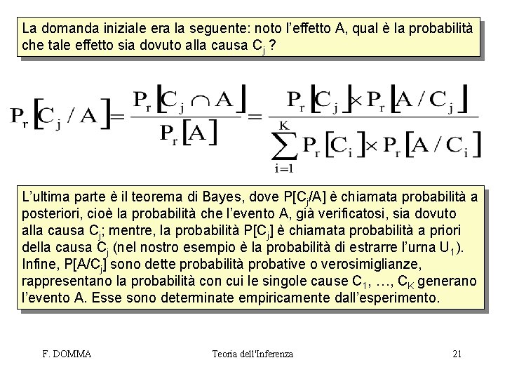 La domanda iniziale era la seguente: noto l’effetto A, qual è la probabilità che