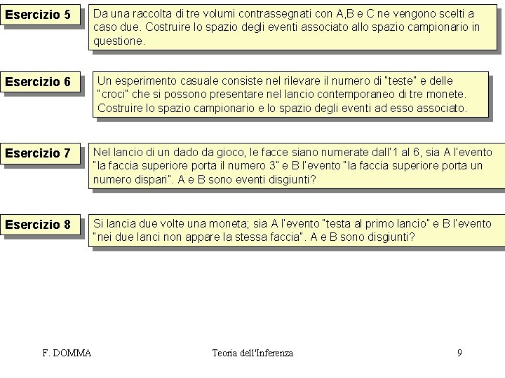 Esercizio 5 Esercizio 6 Da una raccolta di tre volumi contrassegnati con A, B