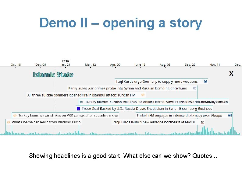 Demo II – opening a story Showing headlines is a good start. What else