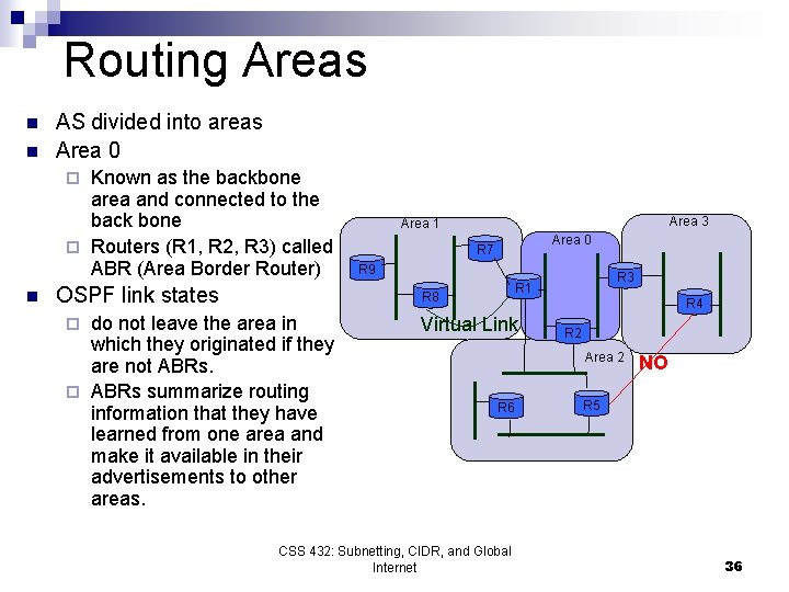 Routing Areas n n AS divided into areas Area 0 Known as the backbone Routing Areas n n AS divided into areas Area 0 Known as the backbone