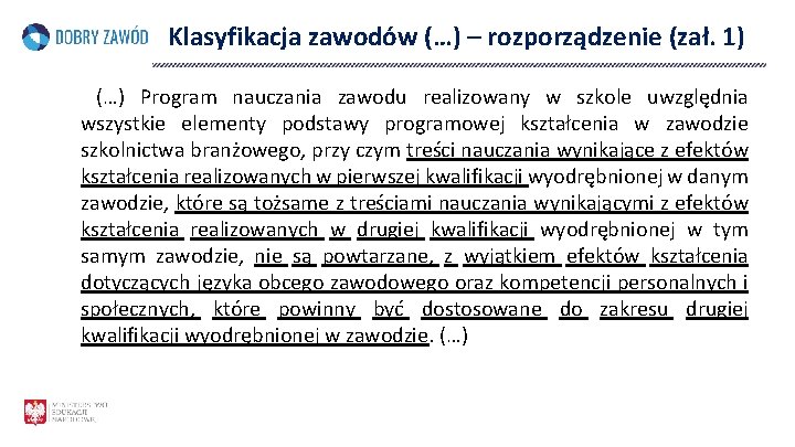 Klasyfikacja zawodów (…) – rozporządzenie (zał. 1) (…) Program nauczania zawodu realizowany w szkole