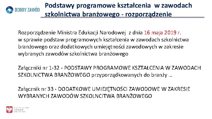 Podstawy programowe kształcenia w zawodach szkolnictwa branżowego - rozporządzenie Rozporządzenie Ministra Edukacji Narodowej z