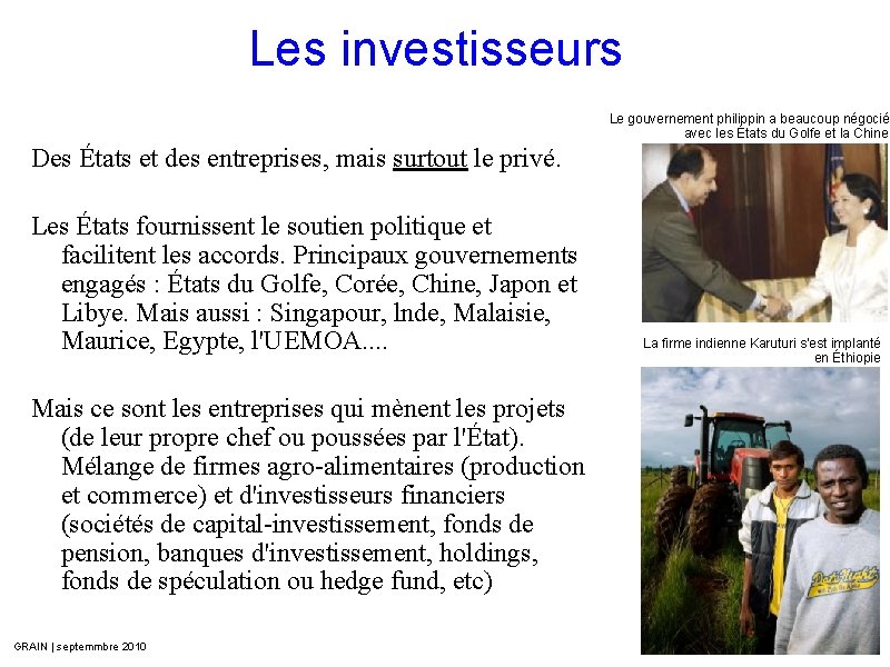 Les investisseurs Le gouvernement philippin a beaucoup négocié avec les États du Golfe et