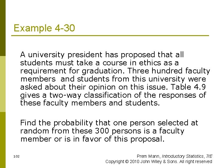 Example 4 -30 A university president has proposed that all students must take a