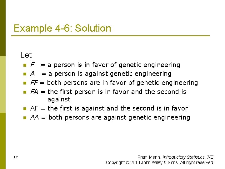 Example 4 -6: Solution Let n n n 17 F = a person is