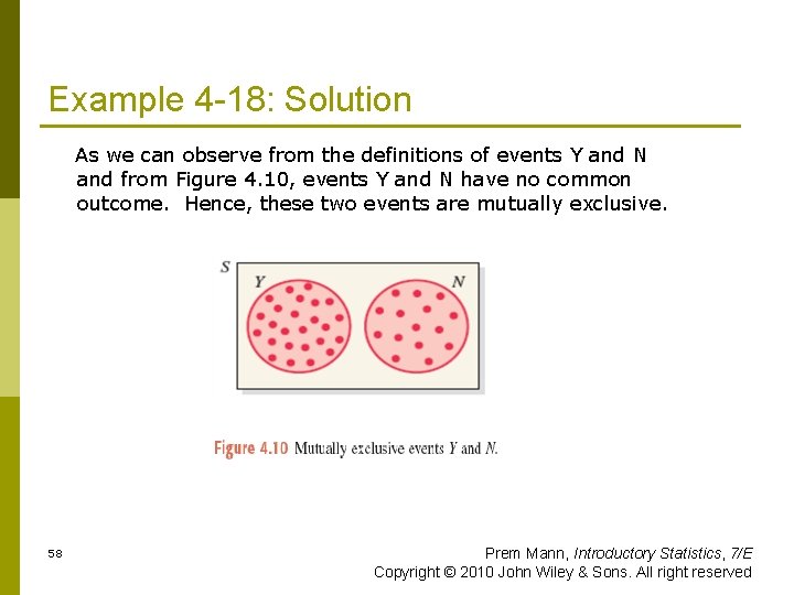 Example 4 -18: Solution As we can observe from the definitions of events Y