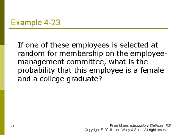 Example 4 -23 If one of these employees is selected at random for membership