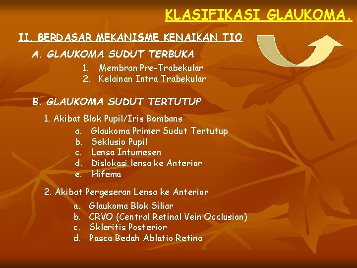 KLASIFIKASI GLAUKOMA. II. BERDASAR MEKANISME KENAIKAN TIO A. GLAUKOMA SUDUT TERBUKA 1. Membran Pre-Trabekular