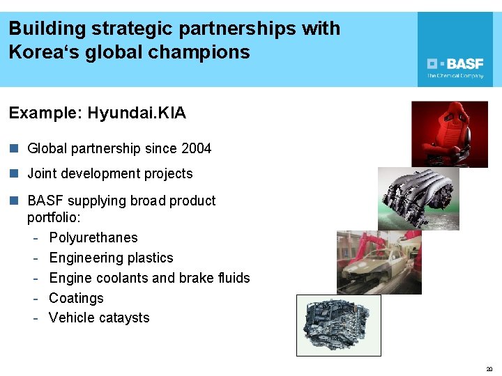Building strategic partnerships with Korea‘s global champions Example: Hyundai. KIA n Global partnership since