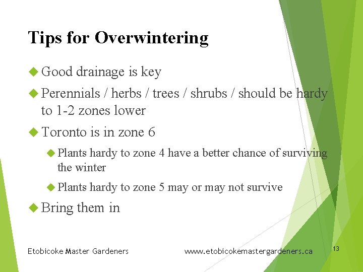 Tips for Overwintering Good drainage is key Perennials / herbs / trees / shrubs