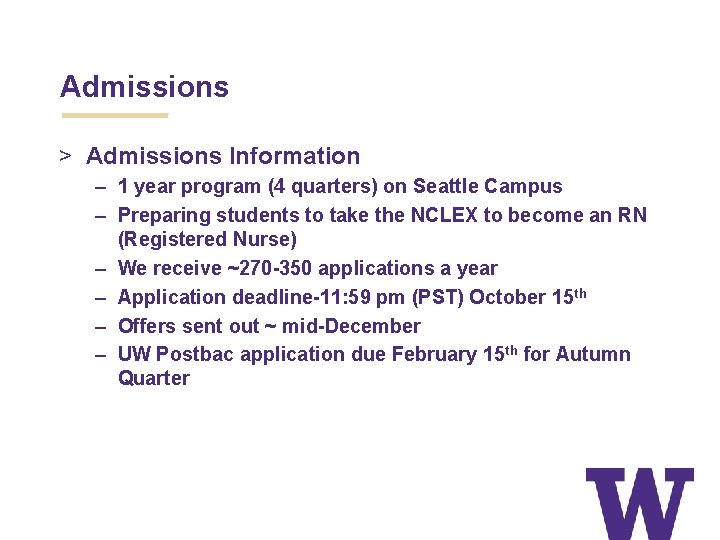 Admissions > Admissions Information – 1 year program (4 quarters) on Seattle Campus –