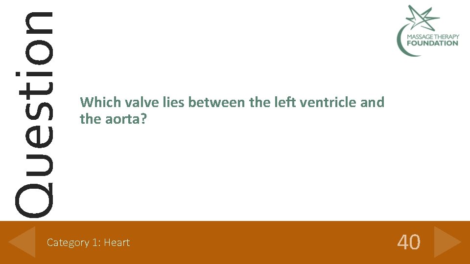 Question Which valve lies between the left ventricle and the aorta? Category 1: Heart