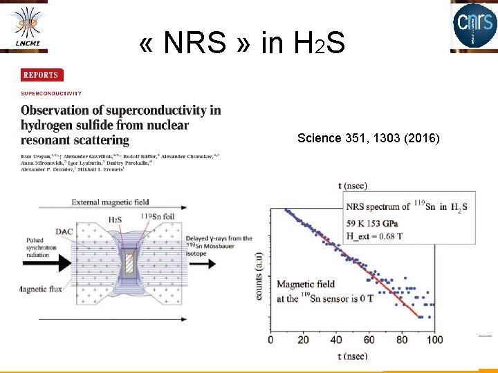  « NRS » in H 2 S Science 351, 1303 (2016) 