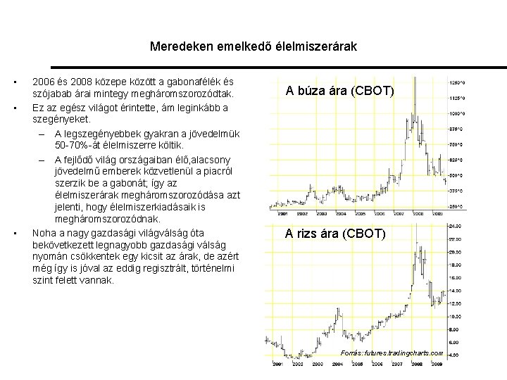 Meredeken emelkedő élelmiszerárak • • • 2006 és 2008 közepe között a gabonafélék és