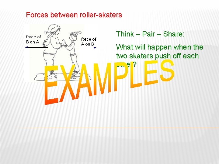 Forces between roller-skaters Think – Pair – Share: What will happen when the two
