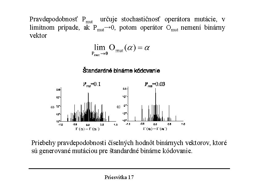 Pravdepodobnosť Pmut určuje stochastičnosť operátora mutácie, v limitnom prípade, ak Pmut→ 0, potom operátor