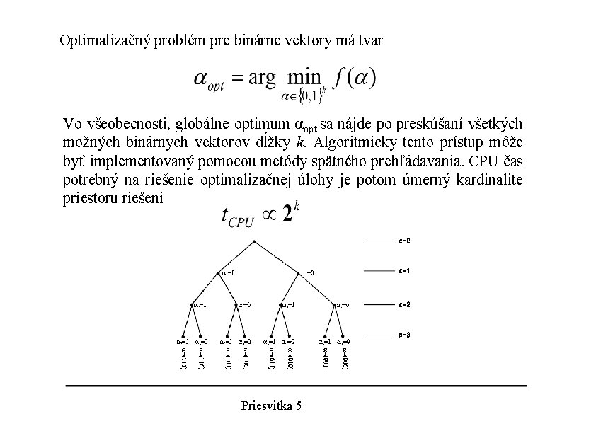 Optimalizačný problém pre binárne vektory má tvar Vo všeobecnosti, globálne optimum αopt sa nájde