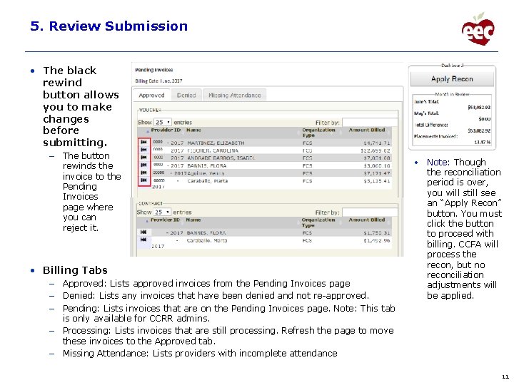 5. Review Submission • The black rewind button allows you to make changes before
